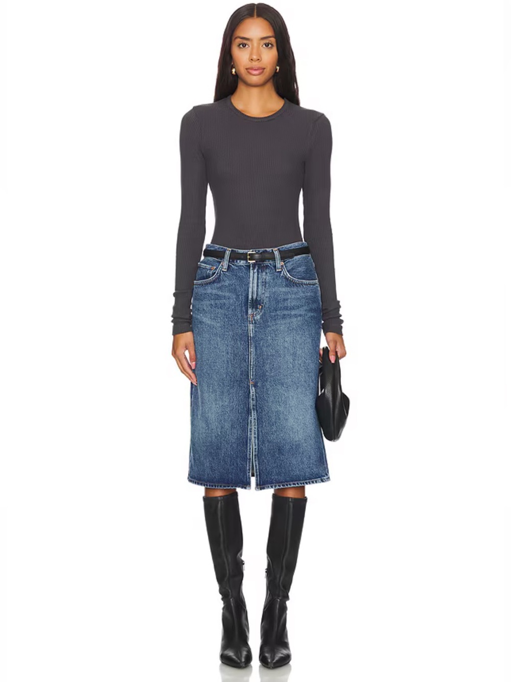 AGOLDE Gaia Denim Midi Skirt in Sphere size 27 front slit quiet luxury capsule - Picture 2 of 10